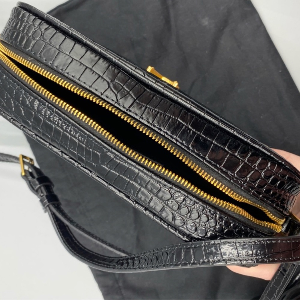 Saint Laurent Lou Croc Embossed Black Leather Bag with Dust Bag - Picture 8 of 9